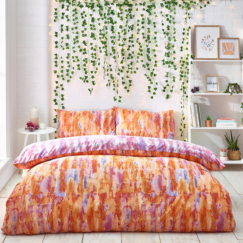 Style Lab Tie Dye Abstract Duvet Cover Set in Tangerine/Lavender