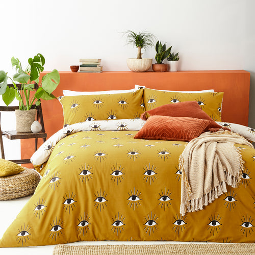 furn. Theia Abstract Eye Duvet Cover Set in Ochre