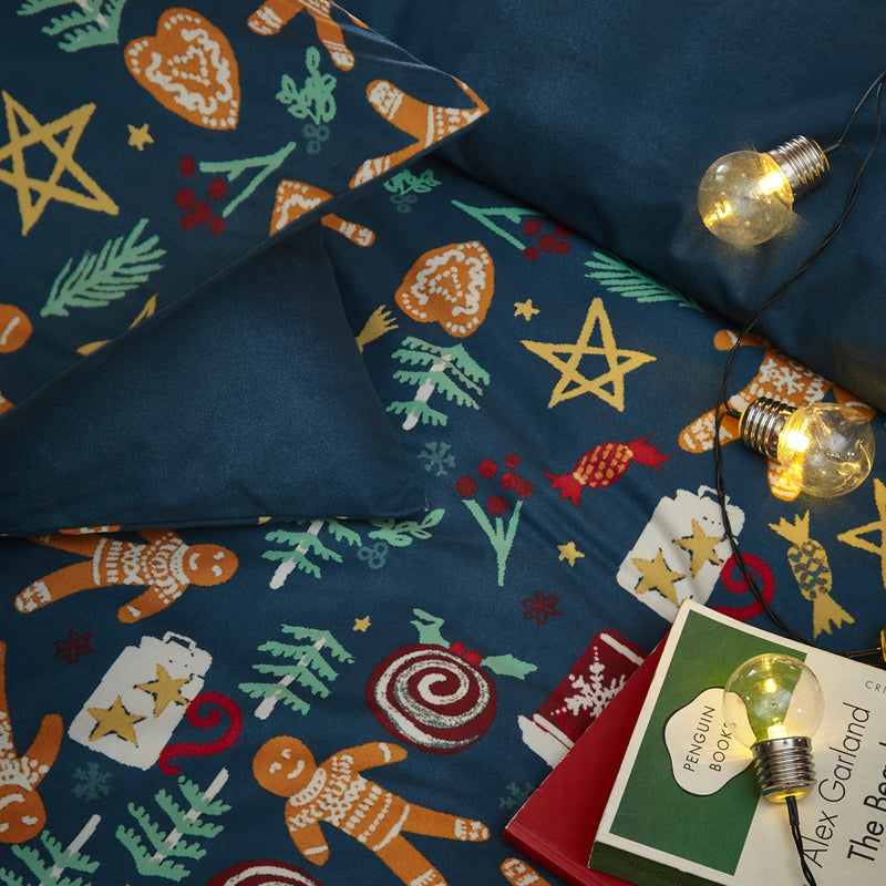 furn. Yuletide Treats Pyjama Fleece Christmas Duvet Cover Set in Navy