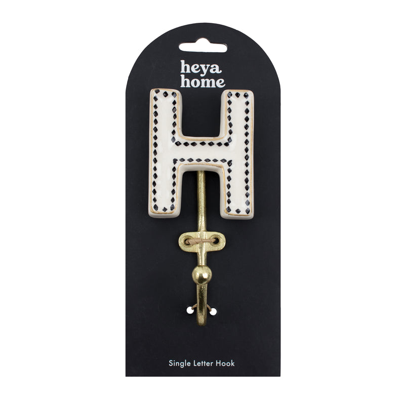  Accessories - Alphabet H Set of 1 Wall Hooks Ivory/Black Heya Home