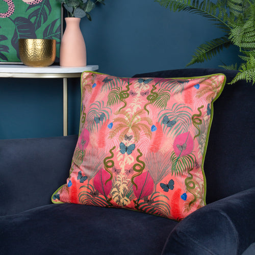 Kate Merritt Exotic Canopy Illustrated Cushion Cover in Coral Pink