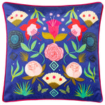 Kate Merritt Fiesta Folk Illustrated Cushion Cover in Cobalt