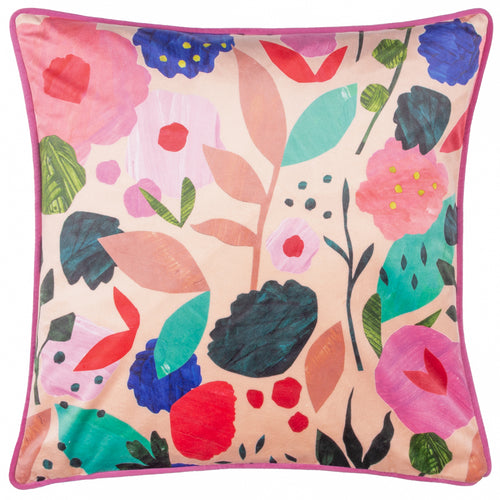 Kate Merritt Floral Collage Illustrated Cushion Cover in Fuchsia