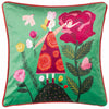 Kate Merritt Flower Girl Illustrated Cushion Cover in Emerald/Pink