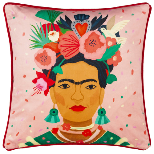 Kate Merritt Frida Illustrated Cushion Cover in Peony/Red