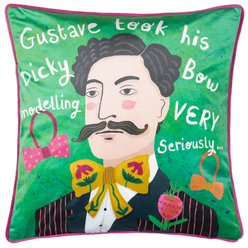 Kate Merritt Gustave Illustrated Cushion Cover in Emerald/Pink