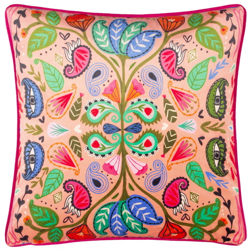 Kate Merritt Paisley Blooms Illustrated Cushion Cover in Pink
