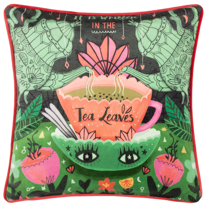 Kate Merritt Tea Leaves Illustrated Cushion Cover in Green
