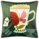Kate Merritt Time For Tea Illustrated Cushion Cover in Forest