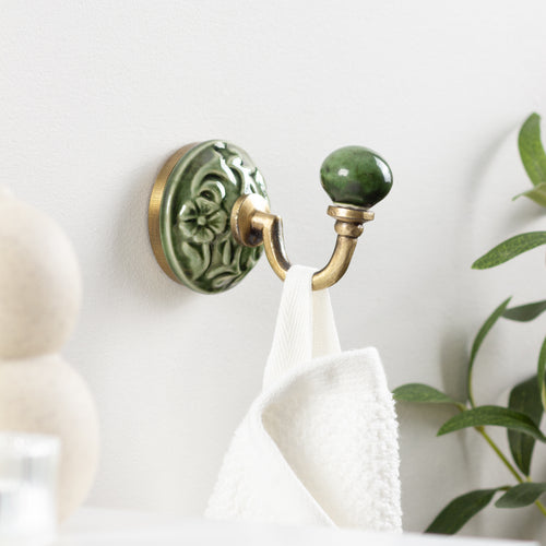  Accessories - Traditional Ceramic Set of 2 Wall Hooks Olive Yard