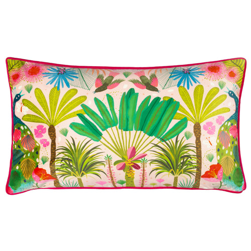 Kate Merritt Tropical Peacock Illustrated Cushion Cover in Pink