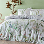 Paoletti Aaliyah Botanical 100% Cotton Duvet Cover Set in White/Sage