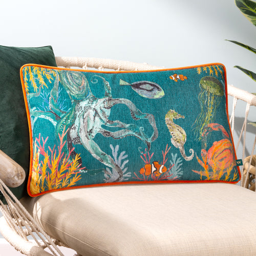 Wylder Abyss Sea Creatures Rectangular Cushion Cover in Ocean