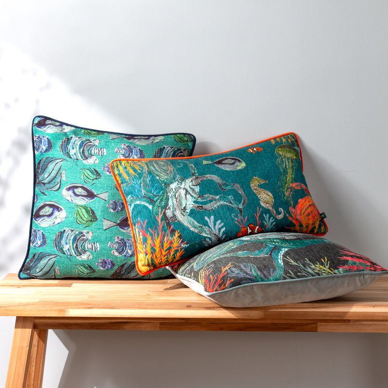 Wylder Abyss Fish Repeat Cushion Cover in Teal
