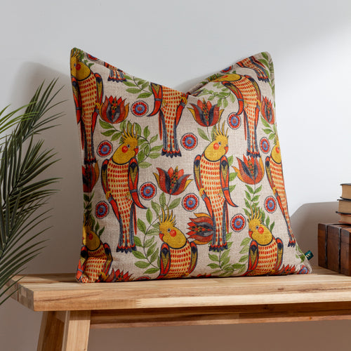Wylder Akamba Cockatiels Cushion Cover in Orange