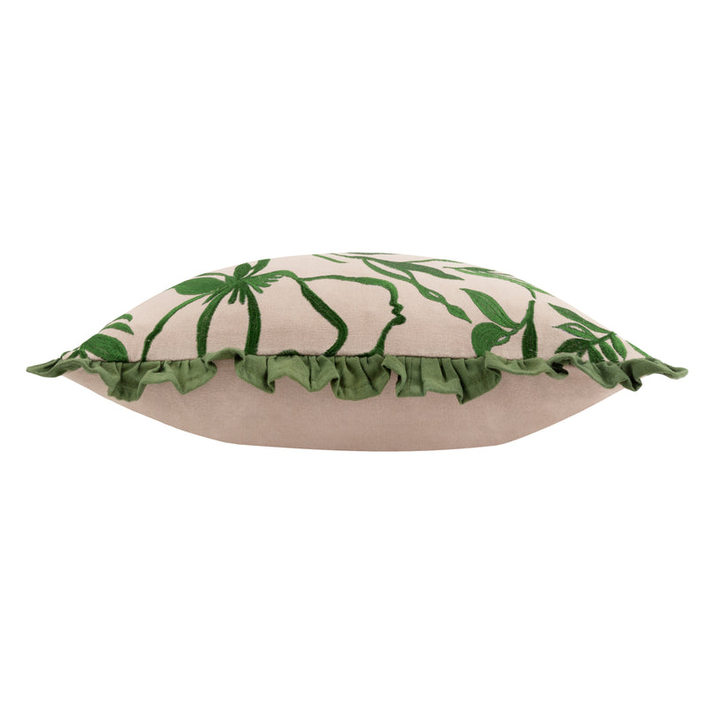 Floral Beige Cushions - Albera Floral Embroidered Cushion Cover Linen/Green furn.