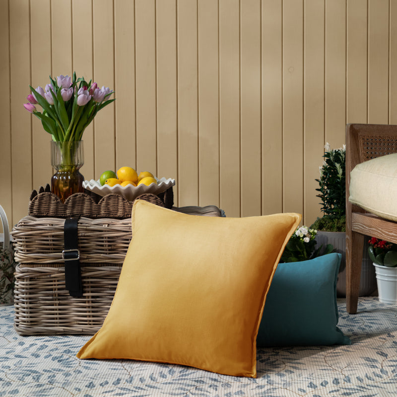 Plain Yellow Cushions - Alfresco Outdoor Square Oxford Polyester Filled Cushion Ochre Voyage Maison