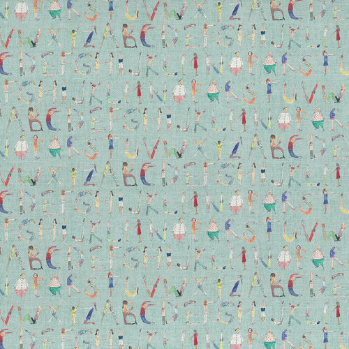 Voyage Maison Alphabet People Printed Cotton Fabric in Mint