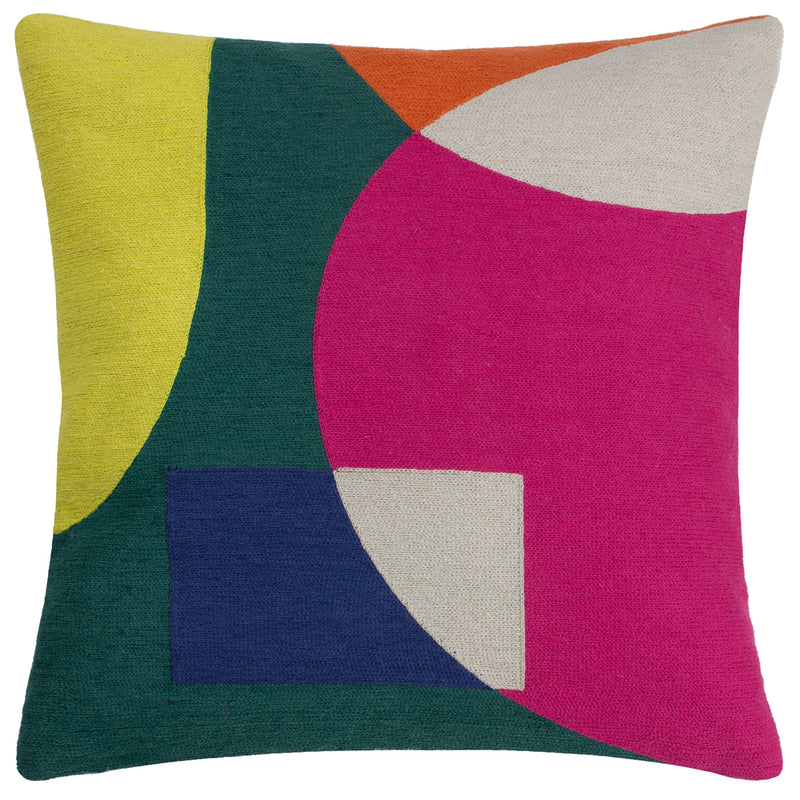 furn. Anjo Embroidered Cushion Cover in Green/Pink