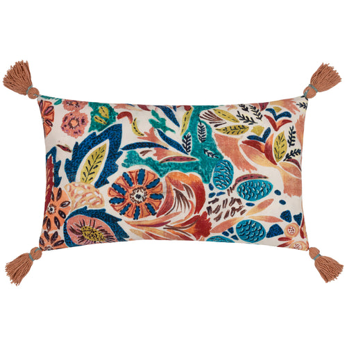 Wylder Aquess Floral Tasselled Cushion Cover in Coral