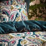 EW by Edinburgh Weavers Aretha Paisley Printed Cotton Sateen Piped Duvet Cover Set in Teal/Olive