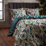 EW by Edinburgh Weavers Aretha Paisley Printed Cotton Sateen Piped Duvet Cover Set in Teal/Olive