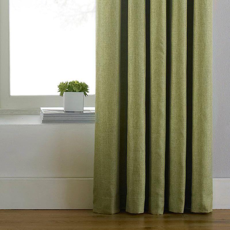 Paoletti Atlantic Twill Woven Eyelet Curtains in Green