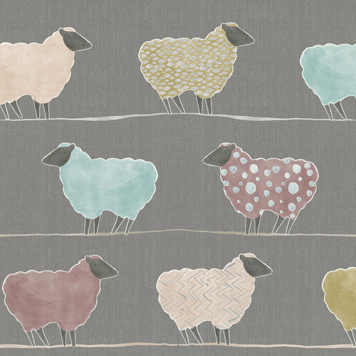 Voyage Maison Baarry Sheep Printed Oil Cloth Fabric (By The Metre) in Granite