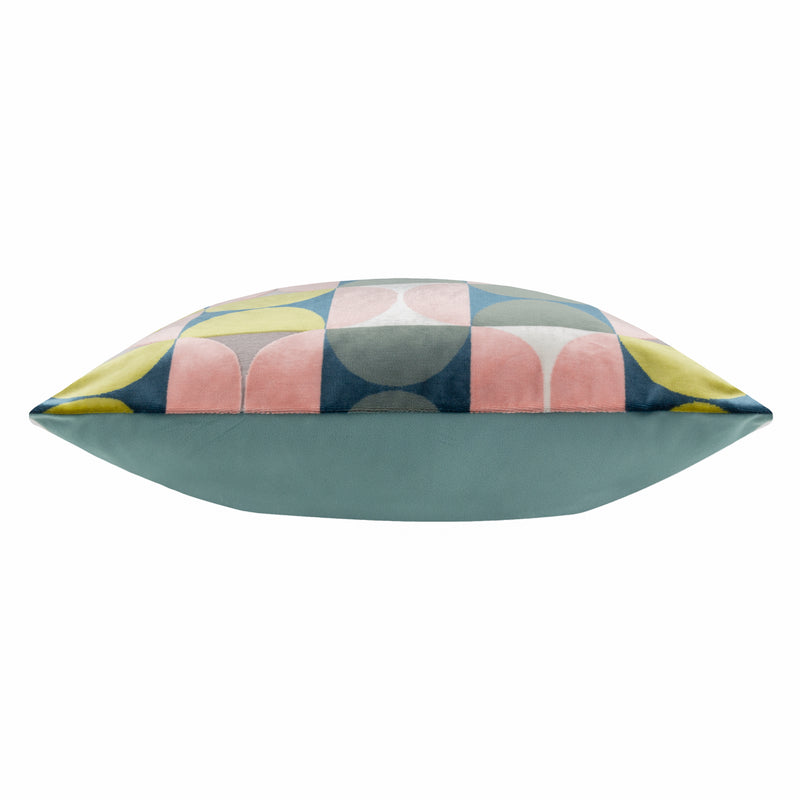 Geometric Pink Cushions - Bardot Cut Velvet Cushion Cover Pink/Avo Green Paoletti