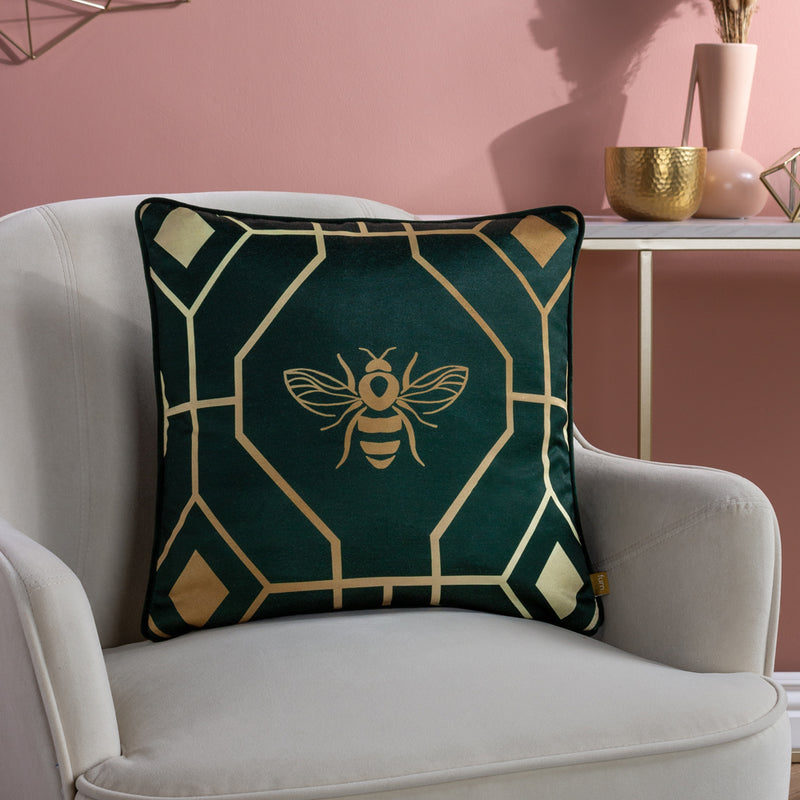Bee Deco Geometric Cushion Emerald
