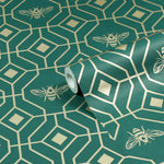 furn. Bee Deco Gold Foil Wallpaper in Emerald
