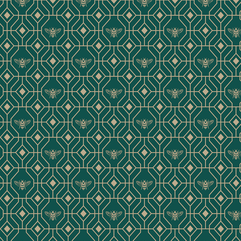 furn. Bee Deco Gold Foil Wallpaper Sample in Emerald