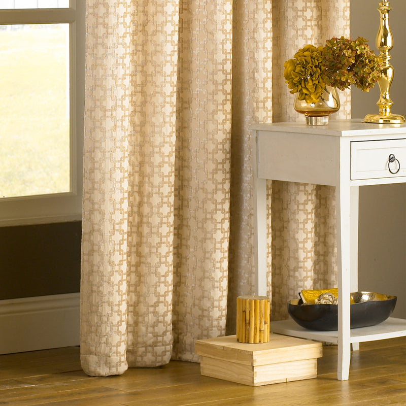 Paoletti Belmont Chenille Jacquard Eyelet Curtains in Beige