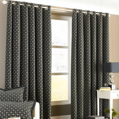 Paoletti Belmont Chenille Jacquard Eyelet Curtains in Black