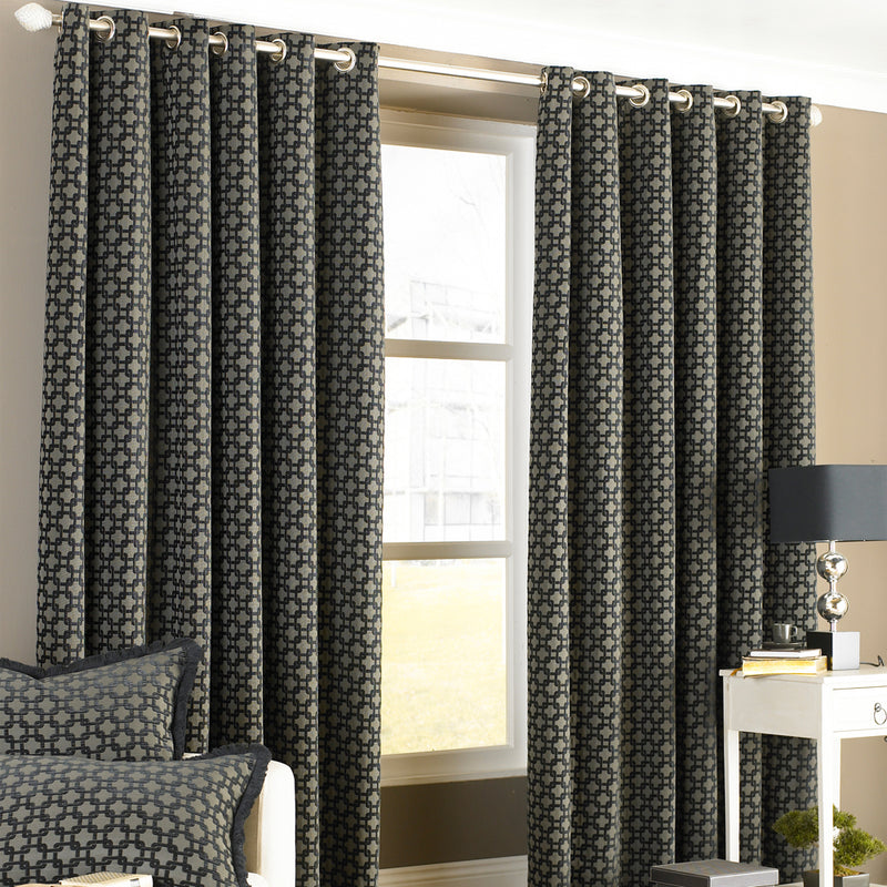 Paoletti Belmont Chenille Jacquard Eyelet Curtains in Black