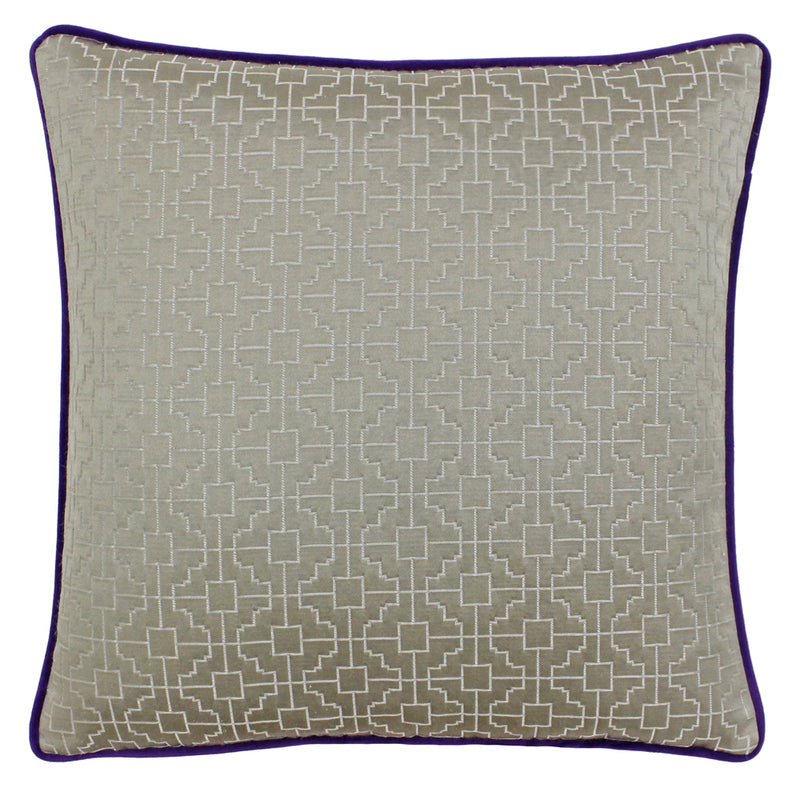 Paoletti Belsize Jacquard Cushion Cover in Taupe/Purple