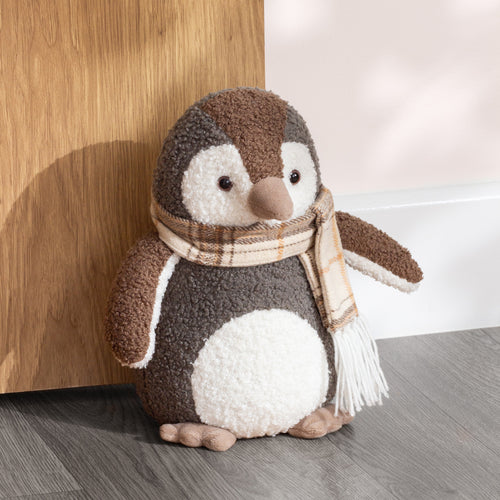 Paoletti Boucle Penguin Door Stop in Warm Grey