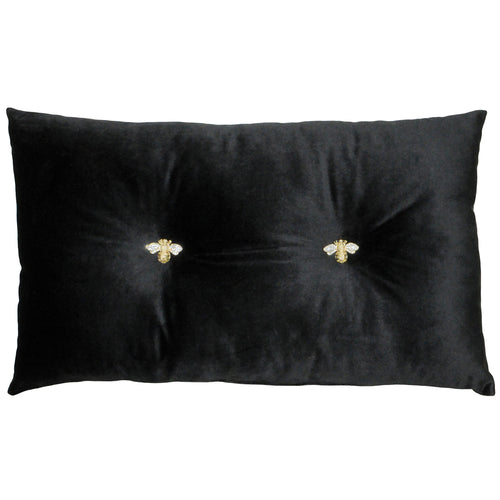 Paoletti Bumble Bee Velvet Ready Filled Cushion in Black