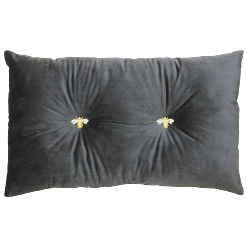 Paoletti Bumble Bee Velvet Ready Filled Cushion in Charcoal