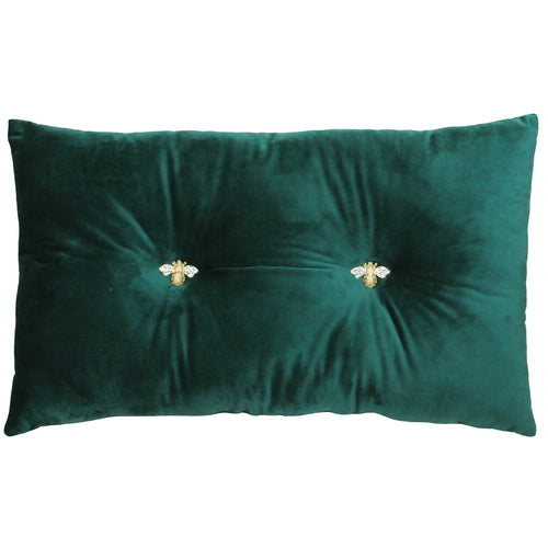 Paoletti Bumble Bee Velvet Ready Filled Cushion in Emerald