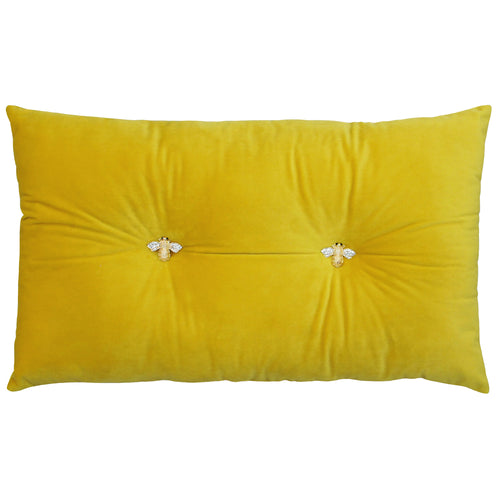 Paoletti Bumble Bee Velvet Ready Filled Cushion in Yellow