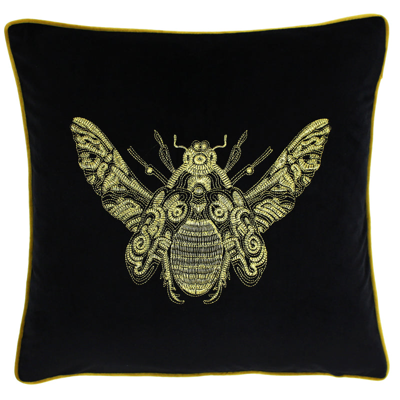 Paoletti Cerana Bee Velvet Cushion Cover in Black