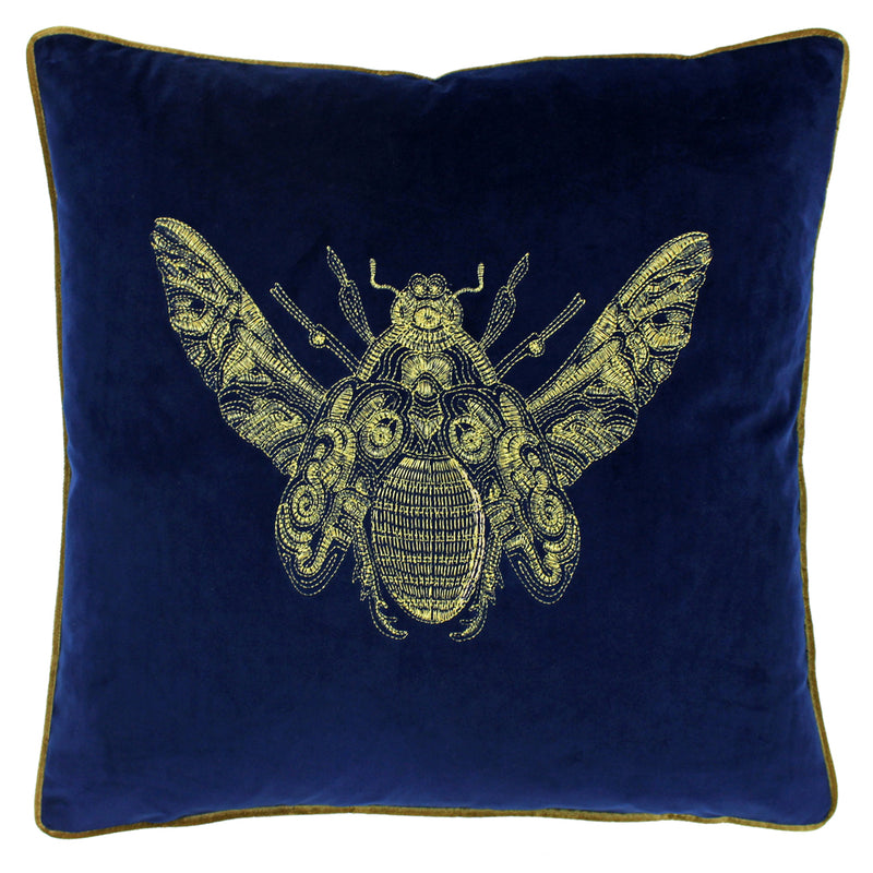 Paoletti Cerana Bee Velvet Cushion Cover in Royal Blue