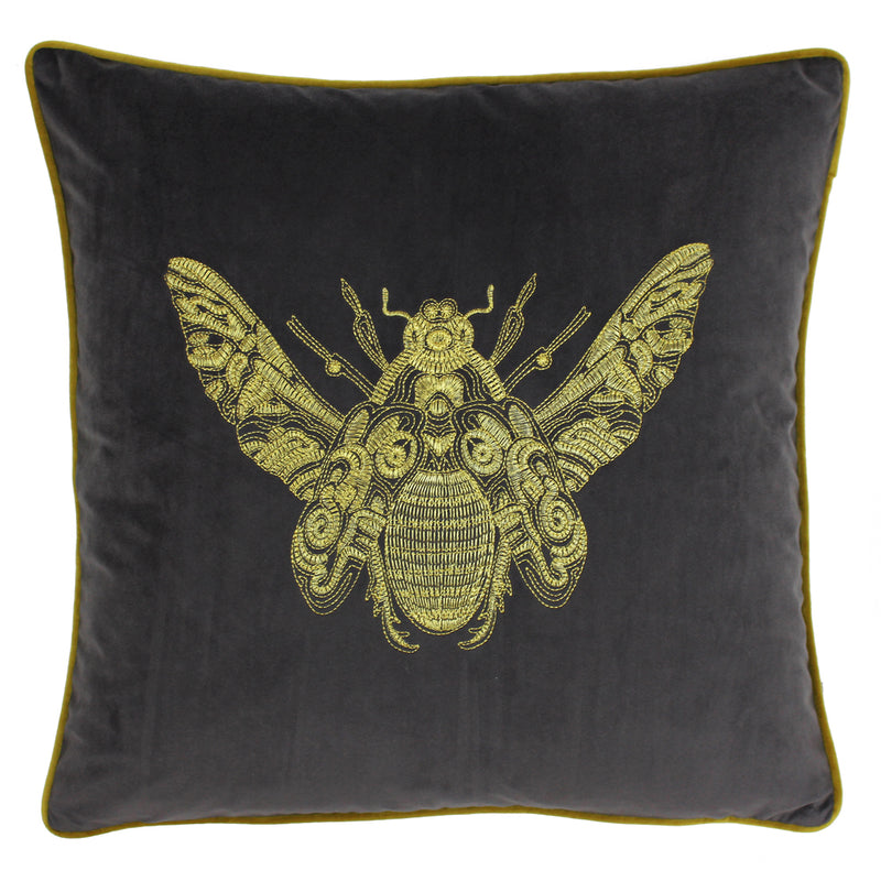 Cerana Bee Velvet Cushion Charcoal