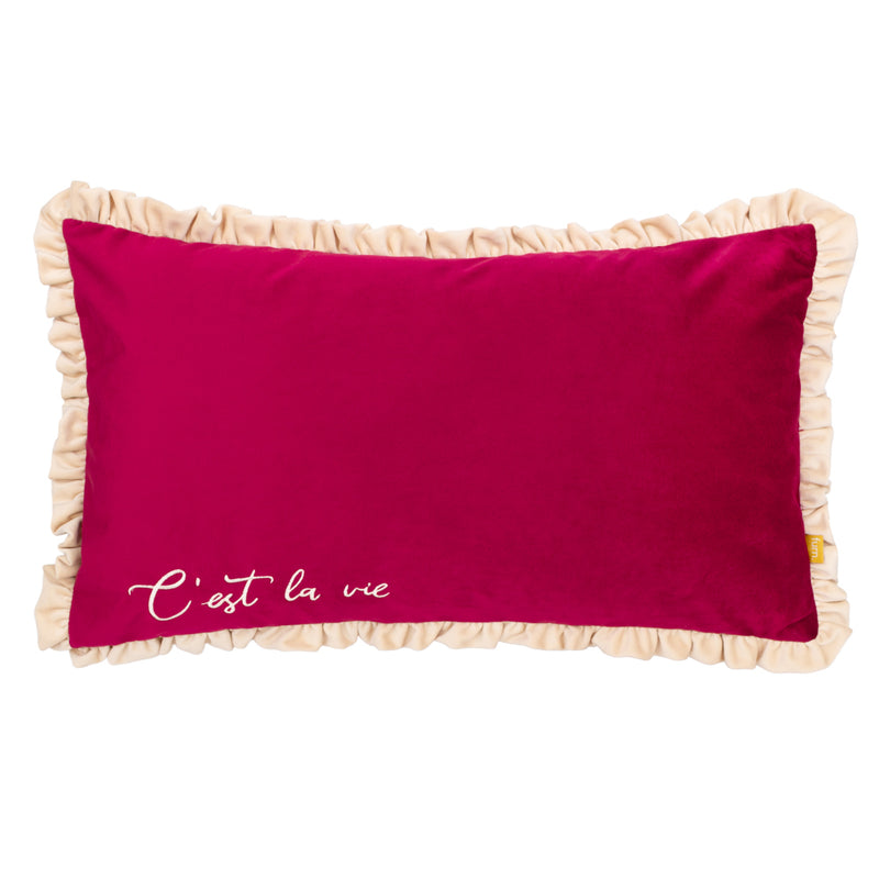 furn. Cest La Vie Embroidered Cushion Cover in Berry