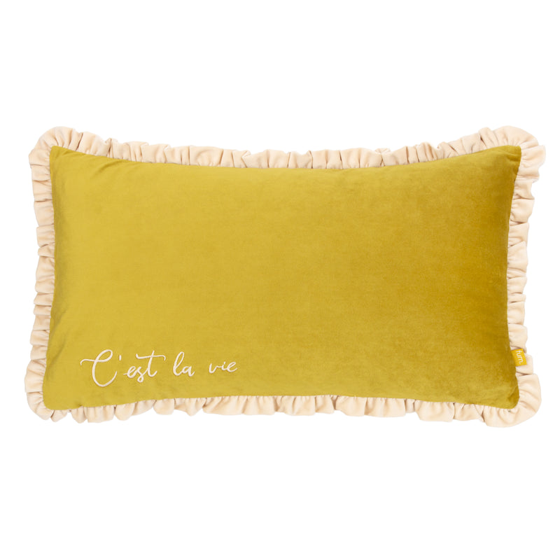 furn. Cest La Vie Embroidered Cushion Cover in Green