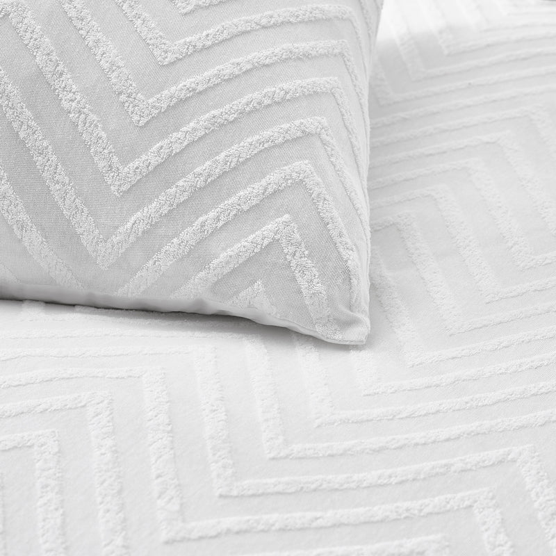 Chevron Tufted Geometric 100% Cotton Duvet Cover Set White