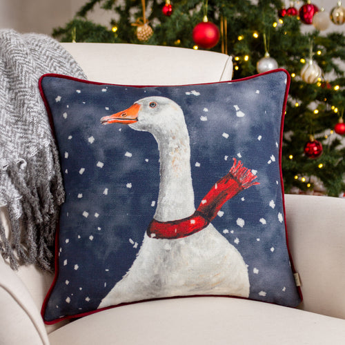 Evans Lichfield Christmas Goose Cushion Cover in Navy