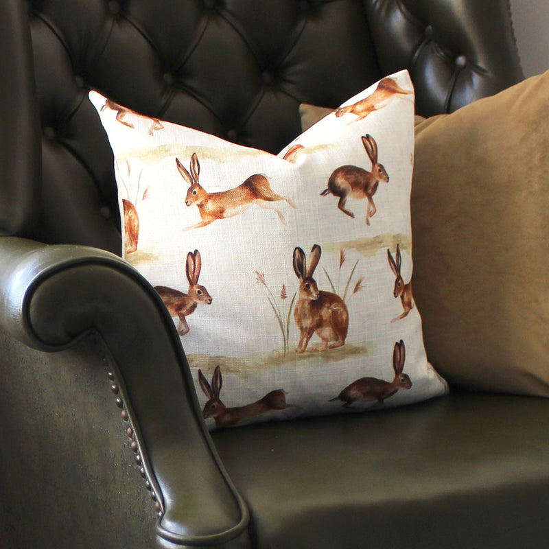 Evans Lichfield Country Running Hares Cushion Cover in Chesnut