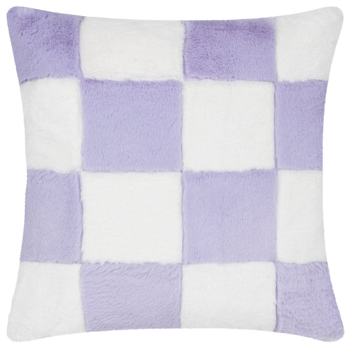 Heya Home Cozee Check Faux Fur Cushion Cover in Lilac